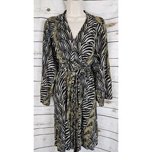 Banana Republic Issa London Dress 8 Zebra Print Tie Back Kimono Sleeve Rayon